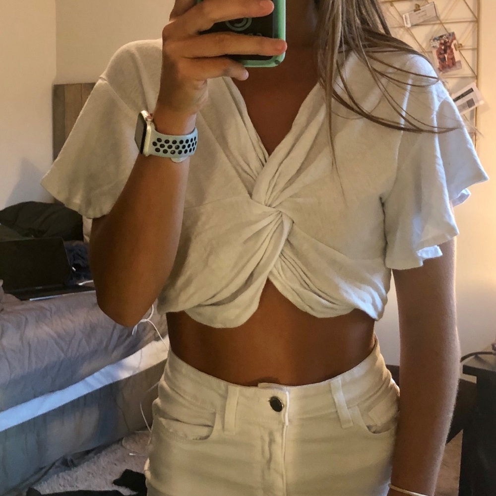 White flowy crop top